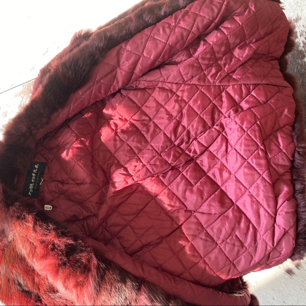 Vintage REAL RABBIT FUR Coat Jacket Maroon Red - Picture 8 of 13